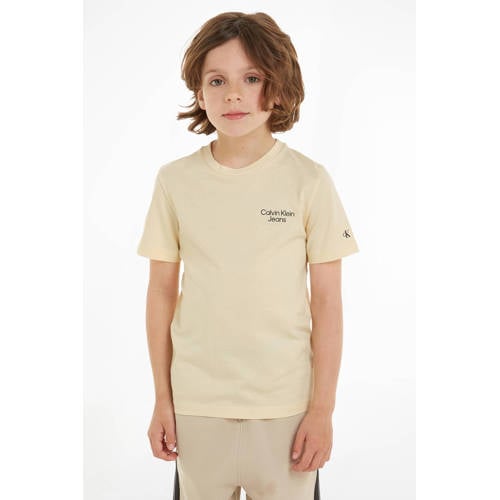 Calvin Klein T-shirt met logo beige Jongens Katoen Ronde hals Logo