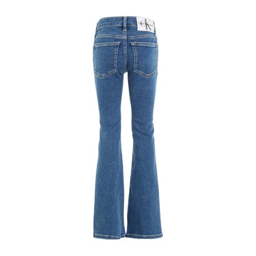 Calvin Klein flared jeans met logo blue denim Blauw Meisjes Katoen Logo 140