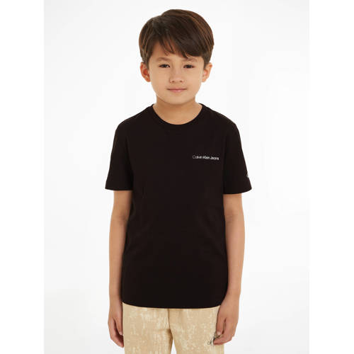 Calvin Klein T-shirt met logo zwart Jongens/Meisjes Katoen Ronde hals Logo