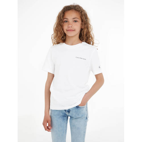 Calvin Klein T-shirt met logo wit Jongens/Meisjes Katoen Ronde hals Logo