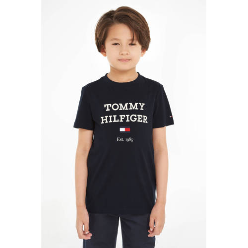 Tommy Hilfiger T-shirt met tekst zwart Jongens Katoen Ronde hals Tekst 92