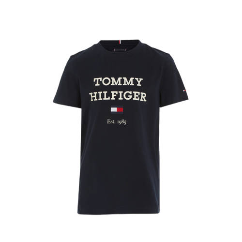 Tommy Hilfiger T-shirt met tekst zwart Jongens Katoen Ronde hals Tekst