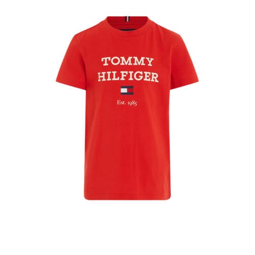 Tommy Hilfiger T-shirt met tekst felrood Jongens Katoen Ronde hals Tekst - 152