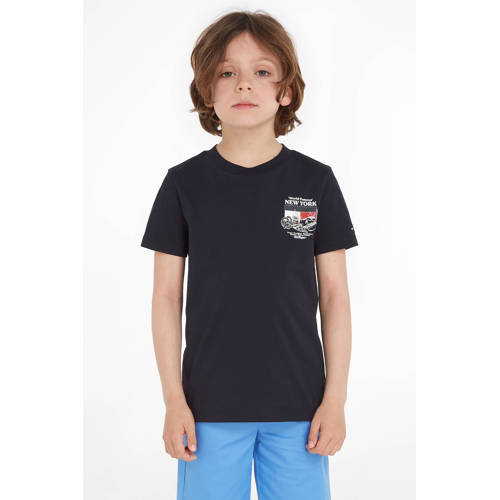 Tommy Hilfiger T-shirt FINEST met logo zwart Jongens Katoen Ronde hals 92