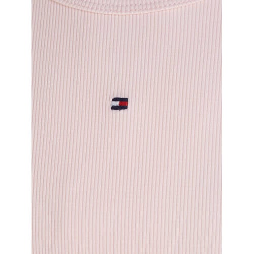 Tommy Hilfiger ribgebreide longsleeve met logo lichtroze Meisjes Katoen Ronde hals 140