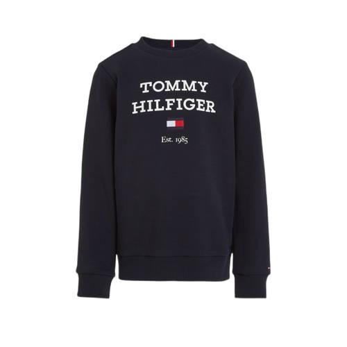 Tommy Hilfiger sweater met tekst donkerblauw Tekst