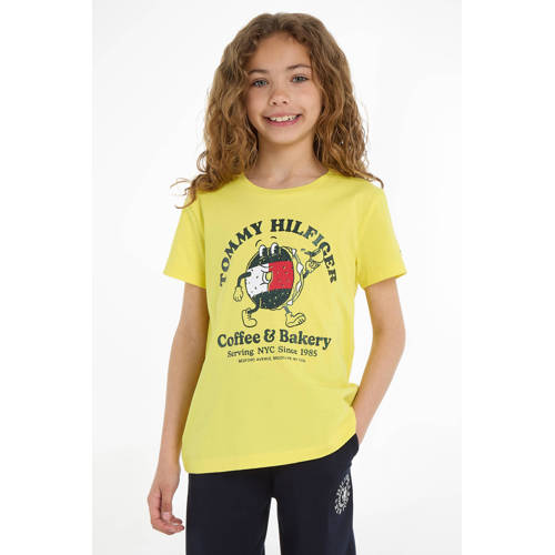 Tommy Hilfiger T-shirt TOMMY BAGELS met printopdruk citroengeel Meisjes Katoen Ronde hals 104