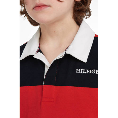 Tommy Hilfiger polo met logo rood blauw Jongens Katoen Polokraag Logo 140