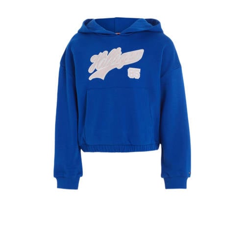 Tommy Hilfiger hoodie met tekst felblauw Sweater Meisjes Katoen (duurzaam) Capuchon 