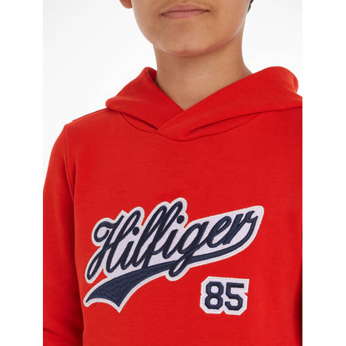 Tommy Hilfiger hoodie met tekst felrood Sweater Jongens Katoen Capuchon 110