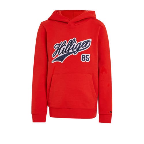 Tommy Hilfiger hoodie met tekst felrood Sweater Jongens Katoen Capuchon
