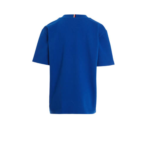 Tommy Hilfiger T-shirt met tekst helderblauw wit Jongens Katoen Ronde hals 92