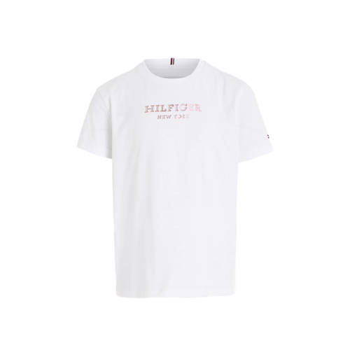 Tommy Hilfiger T-shirt MONOTYPE met tekst wit Meisjes Katoen Ronde hals