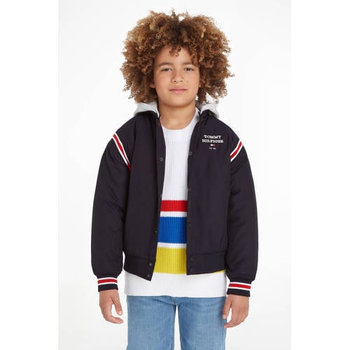 Tommy Hilfiger baseball jacket met logo zwart Jas Jongens Polyester Capuchon 110