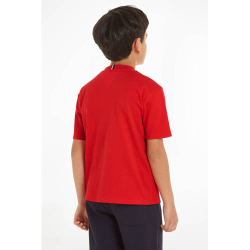 Tommy Hilfiger T-shirt met tekst rood Jongens Katoen Ronde hals Tekst 92