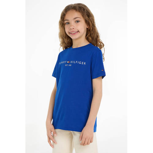 Tommy Hilfiger T-shirt met tekst felblauw Jongens Meisjes Katoen Ronde hals 92