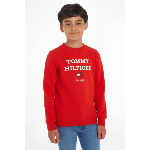 Tommy Hilfiger sweater met tekst felrood Tekst 110