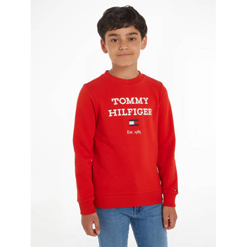 Tommy Hilfiger sweater met tekst felrood Tekst 104