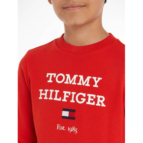 Tommy Hilfiger sweater met tekst felrood Tekst 110
