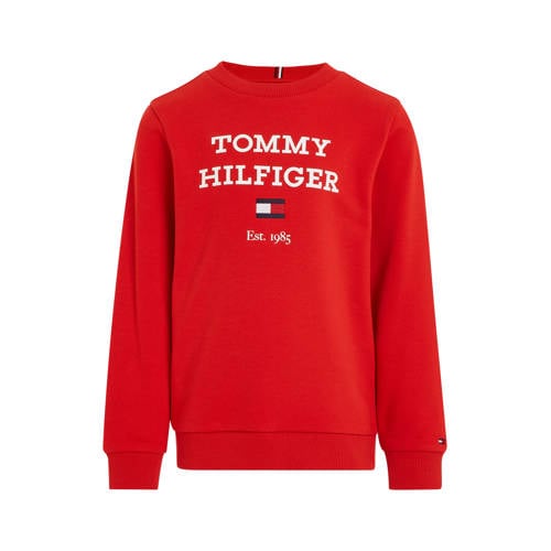 Tommy Hilfiger sweater met tekst felrood Tekst - 152