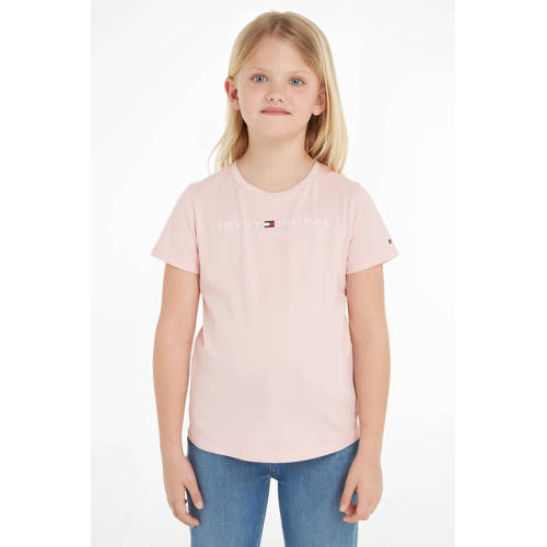 Tommy Hilfiger T-shirt met logo lichtroze Meisjes Katoen Ronde hals Logo 104