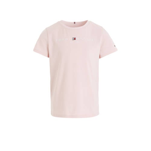 Tommy Hilfiger T-shirt met logo lichtroze Meisjes Katoen Ronde hals Logo