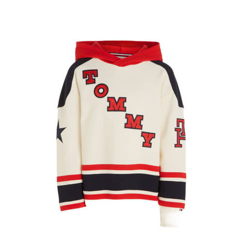 Tommy Hilfiger hoodie met logo rood/ecru/zwart Sweater Jongens Stretchkatoen Capuchon - 152