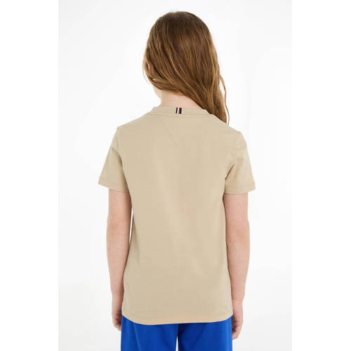 Tommy Hilfiger T-shirt met logo beige Jongens Meisjes Katoen Ronde hals 92