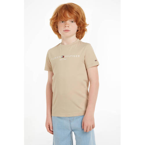 Tommy Hilfiger T-shirt met logo beige Jongens Meisjes Katoen Ronde hals 98