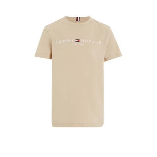 Tommy Hilfiger T-shirt met logo beige Jongens/Meisjes Katoen Ronde hals