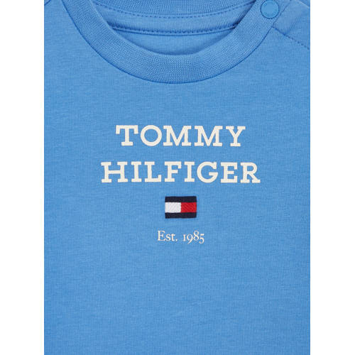 Tommy Hilfiger baby longsleeve met tekst lichtblauw Jongens Stretchkatoen Ronde hals 56