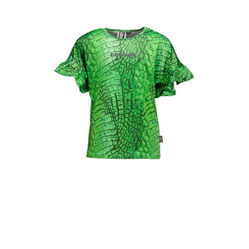SuperRebel T-shirt Benica groen Meisjes Polyester Ronde hals Dierenprint