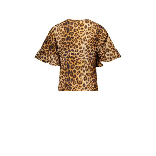 SuperRebel T-shirt Benica bruin panterprint Meisjes Gerecycled polyester Ronde hals 128
