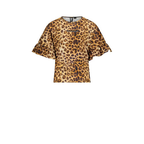 SuperRebel T-shirt Benica bruin/panterprint Meisjes Polyester Ronde hals