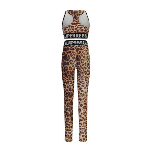 SuperRebel top + legging Athens bruin panterprint Shirt + broek Meisjes Gerecycled polyester Ronde hals 128
