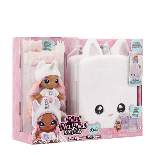 Na! Surprise 3-in-1 speelset met rugzak slaapkamer en Whitney Sparkles met eenhoornthema Modepop