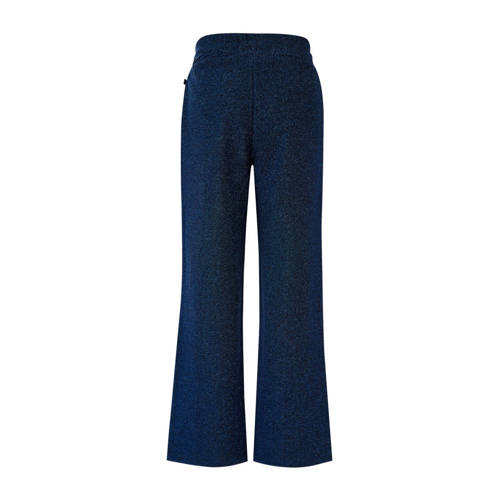 WE Fashion straight fit broek met glitters donkerblauw Meisjes Stretchkatoen 104