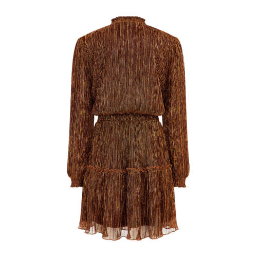 WE Fashion semi-transparante jurk met glitters bruin Meisjes Polyester Ronde hals 98 104