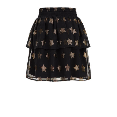WE Fashion rok met all over print zwart goud Meisjes Polyester All over print 98 104