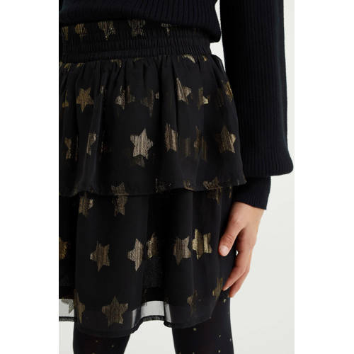 WE Fashion rok met all over print zwart goud Meisjes Polyester All over print 98 104