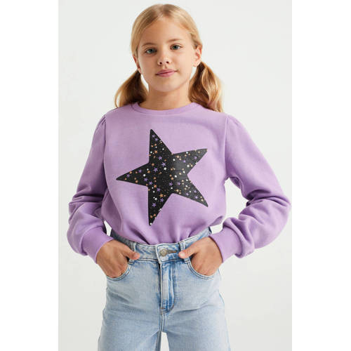 WE Fashion sweater met printopdruk lila Paars Printopdruk 98 104
