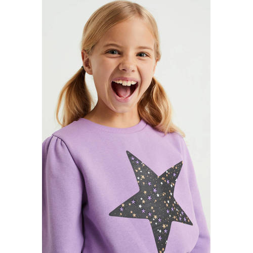 WE Fashion sweater met printopdruk lila Paars Printopdruk 98 104