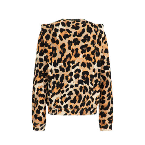 WE Fashion sweater met dierenprint bruin zwart Meisjes Katoen Ronde hals 122 128