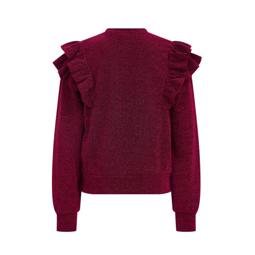 WE Fashion sweater met ruches donkerrood 110 116