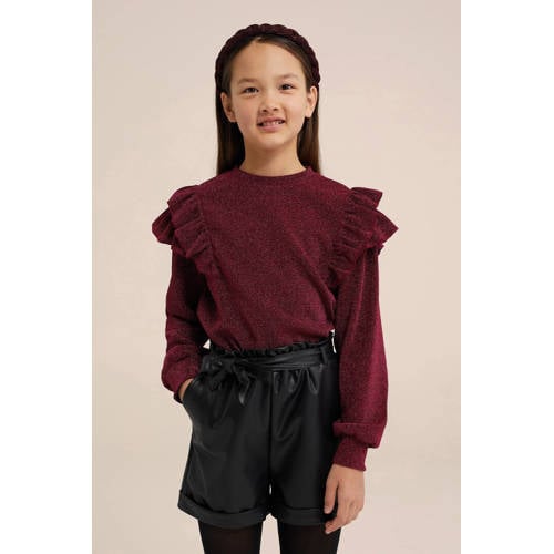 WE Fashion sweater met ruches donkerrood 110 116