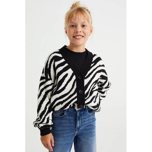 WE Fashion vest met zebraprint zwart/wit Meisjes Katoen V
