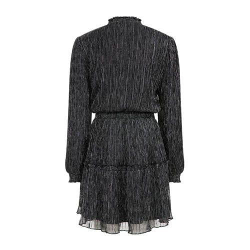 WE Fashion semi-transparante jurk met glitters zwart zilver Meisjes Polyester Ronde hals 98 104