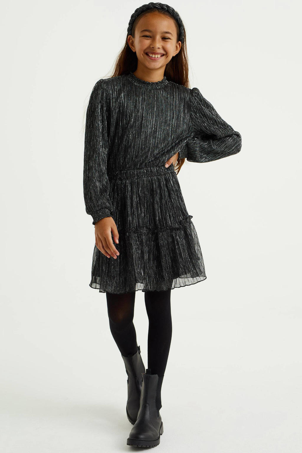 WE Fashion semi-transparante jurk met glitters zwart/zilver