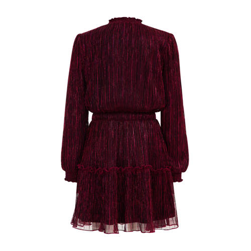 WE Fashion semi-transparante jurk met glitters rood zwart Meisjes Polyester Ronde hals 110 116