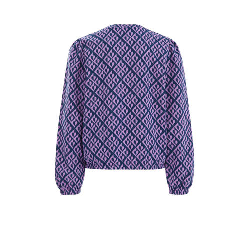 WE Fashion sweater met all over print blauw lila Meisjes Sweat (duurzaam) Ronde hals 110 116
